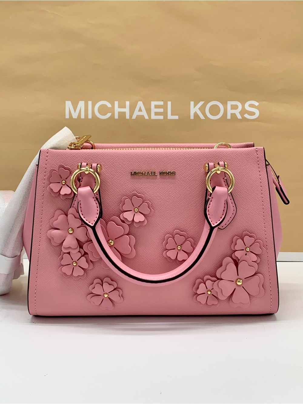 Michael Kors Marilyn Small Pink Floral Saffiano Leather Satchel